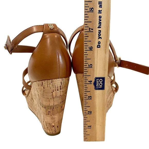 LIKE NEW — Tommy Hilfiger MISSA Leather Tan Platform Wedge Size 10 - Picture 9 of 10